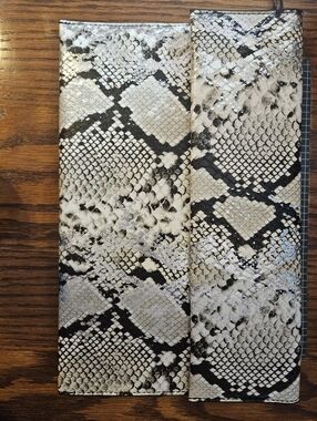 Snake-Print Envelope Style Bag  – White, Silver, and  Black